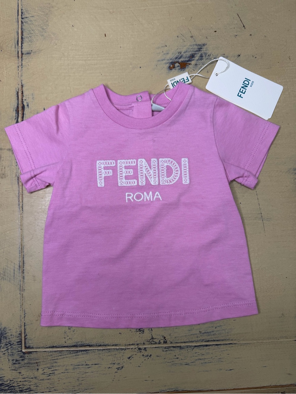 Fendi Pink Logo Short Sleeve Kids Tee